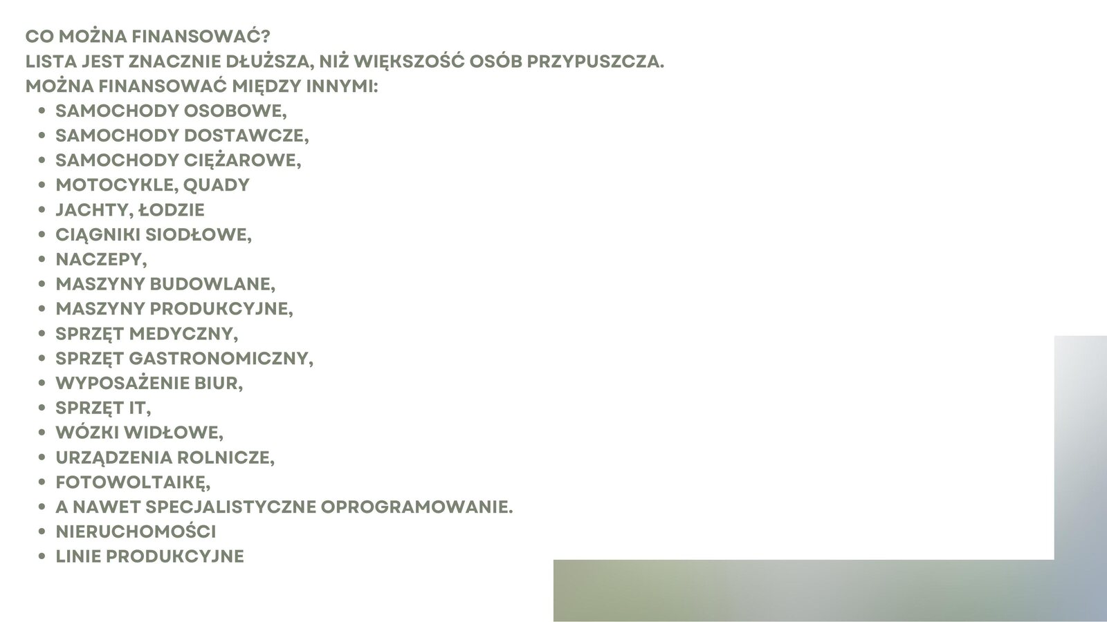 Co można finansować
